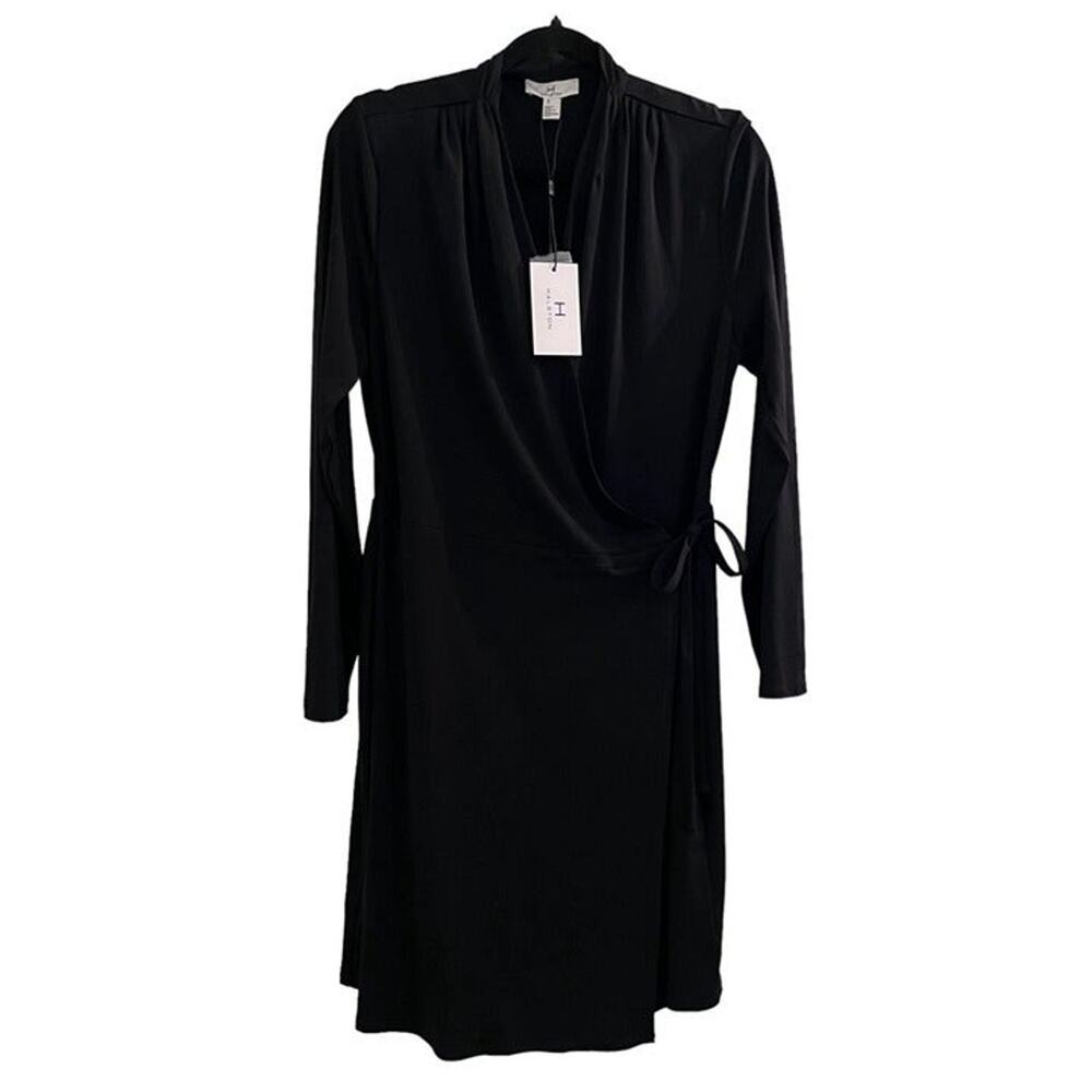 Black Stretchy Wrap Dress by H Halston Medium NWT Office Career Versatile